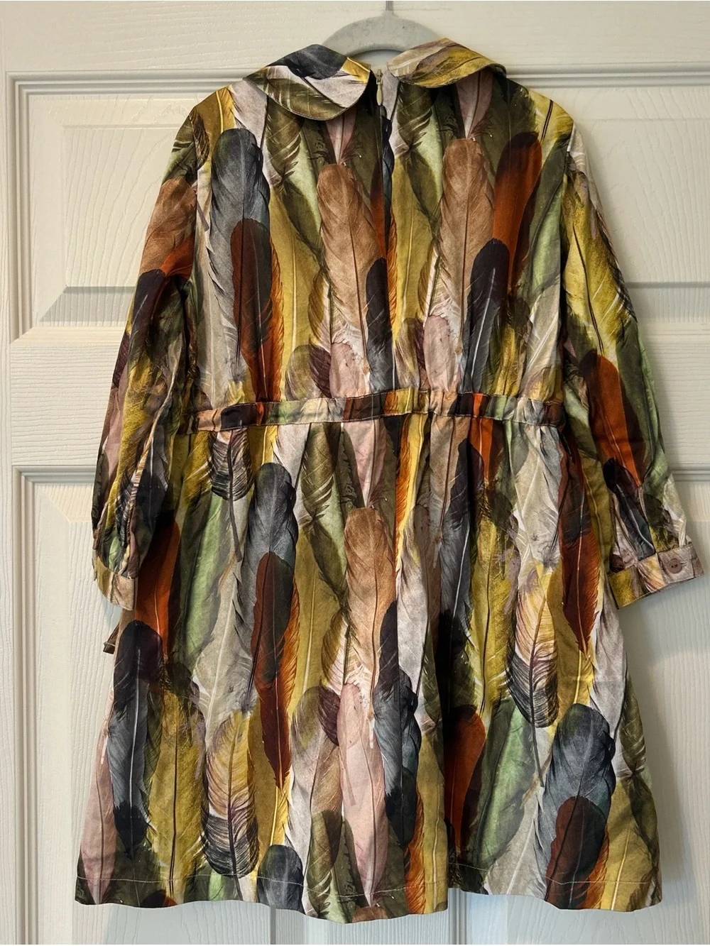 Girls Feather-Print Long Sleeve Dress - Multi